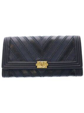 Chanel Chain Wallet Boy Chez Blanc Mini Bag Black Blue Leather Gold